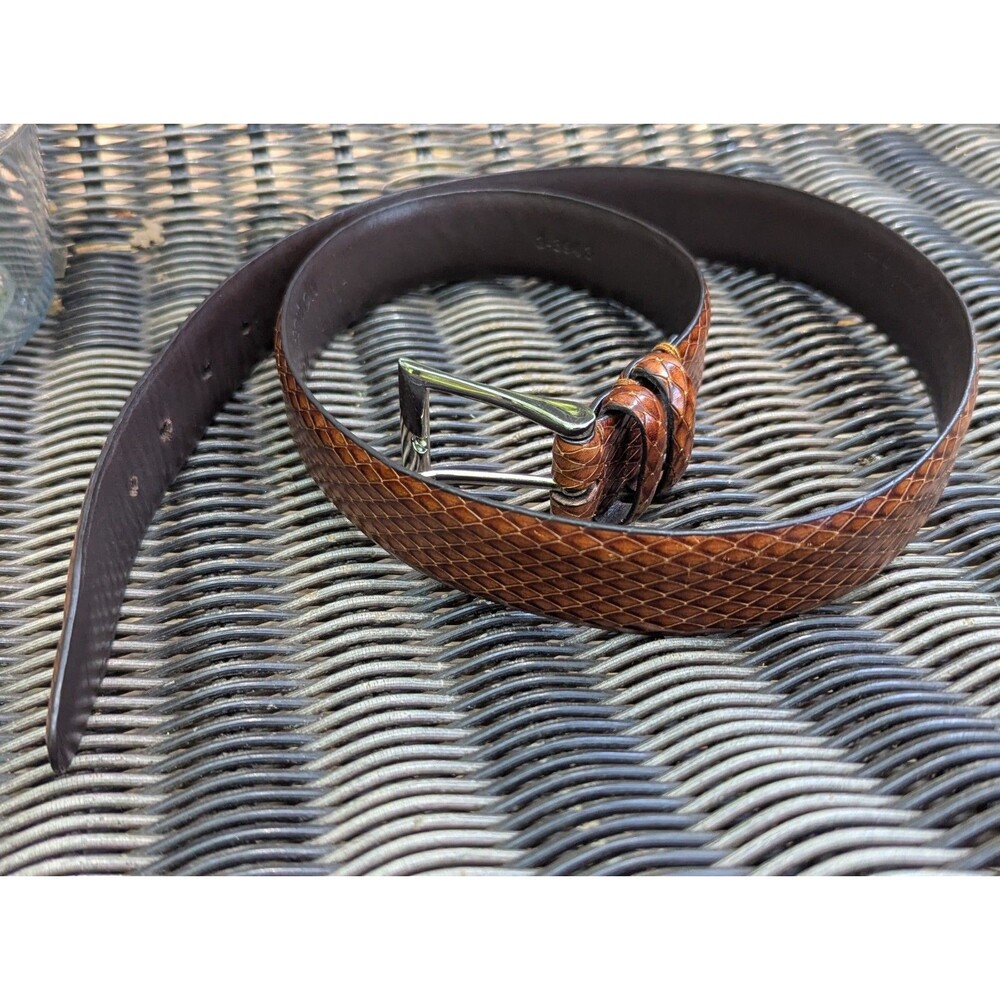 Bill Lavin "Soft Collection" Python-Texture Embossed Brown Leather Belt - Picture 2 of 9